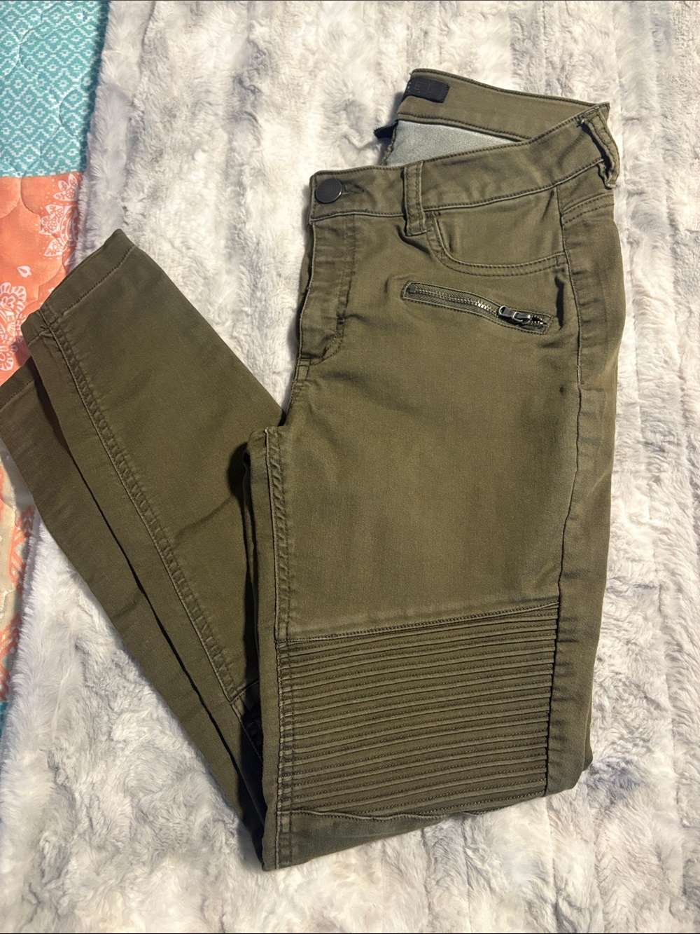 Olive Green Tinsel Skinny Pants